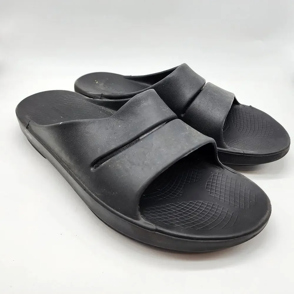 Oofos Ooahh Black Recovery Slide Sandals Men's 14-16 Slip On‎ Open Toe Comfort